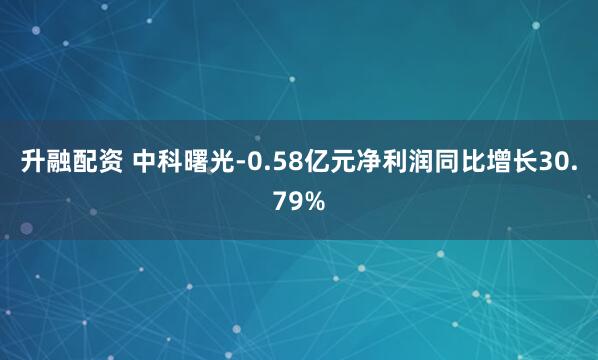 升融配资 中科曙光-0.58亿元净利润同比增长30.79%